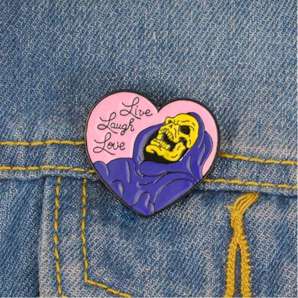 Love pink purple skeleton funny heart punk Gothic enamel pin brooch charm purse